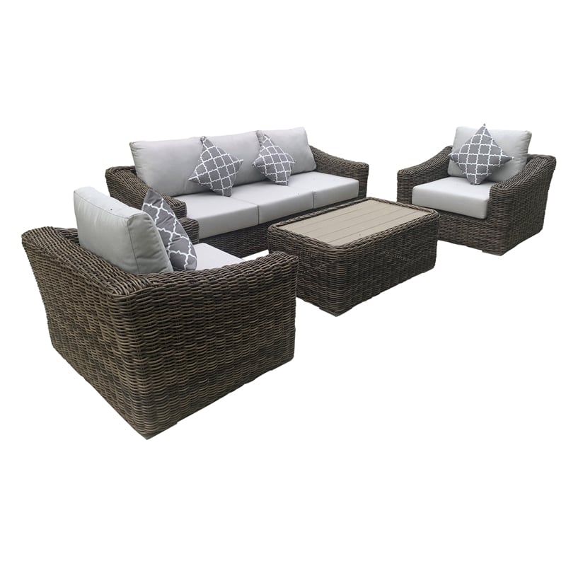 Teva Furniture Monterey Wicker / Rattan Sofa Set with Cushion in Brown/Beige