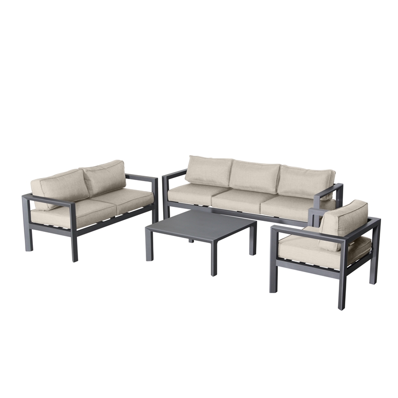 Cabo 4-PC Deep Seating Set Gray Aluminum Frame in Light Beige Cushion