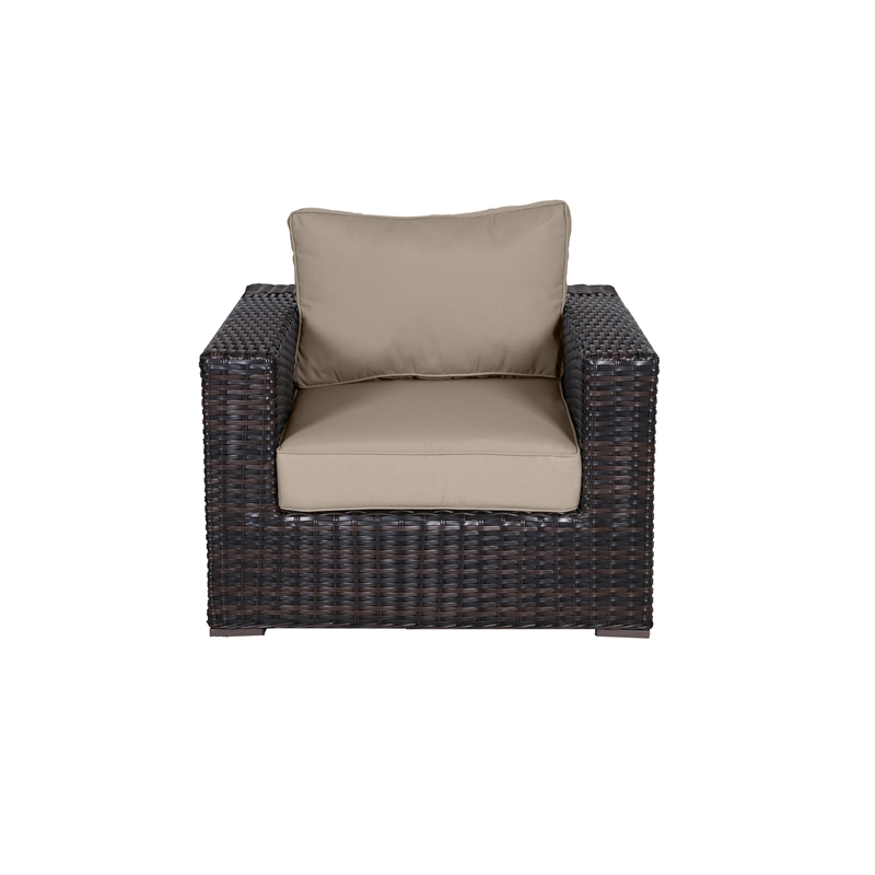 Santa Monica Wicker Rattan Club Chair in Espresso Brown Frame/Wheat Cushion