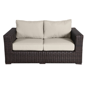 Santa Monica Wicker Rattan Love Seat in Espresso Brown Frame/Light Beige Cushion