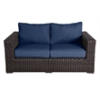 Santa Monica Wicker Rattan Love Seat in Espresso Brown Frame/Navy Cushion