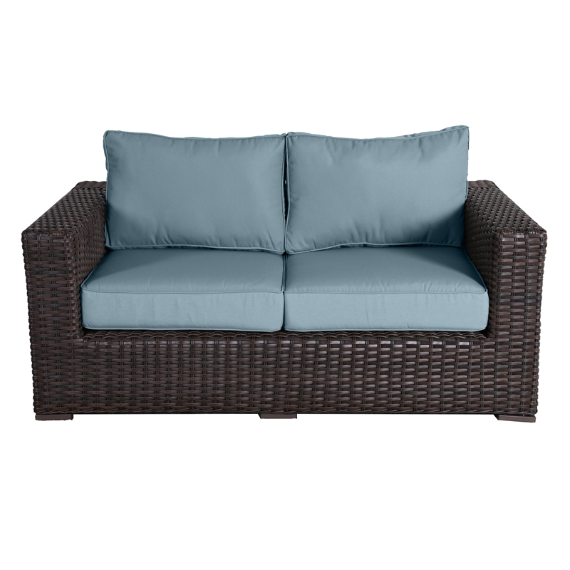Santa Monica Wicker Rattan Love Seat in Espresso Brown Frame/Spa Cushion