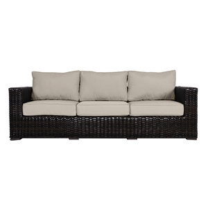Santa Monica Wicker Rattan Sofa in Espresso Brown Frame/Light Beige Cushion