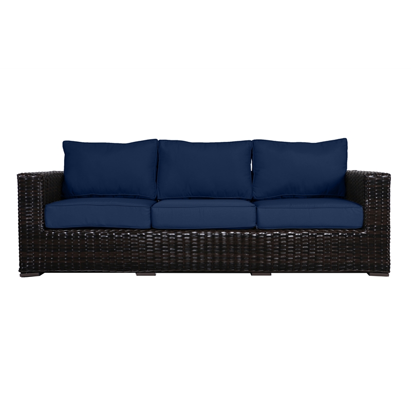 Santa Monica Wicker Rattan Sofa in Espresso Brown Frame/Navy Cushion
