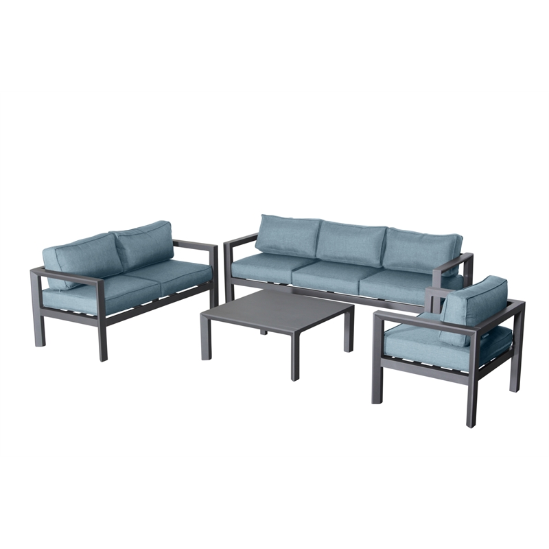 Cabo 4-PC Deep Seating Set Gray Aluminum Frame in Spa Cushion