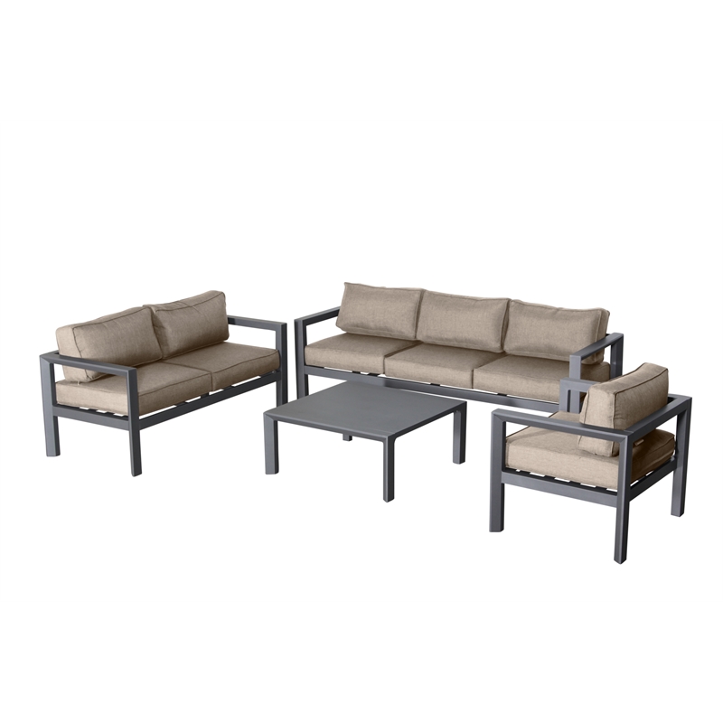 Cabo 4-PC Deep Seating Set Gray Aluminum Frame in Wheat Cushion