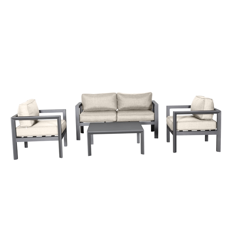 Cabo Aluminum Loveseat Set with Gray Frame in Light Beige Cushion