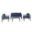 Cabo Aluminum Loveseat Set with Gray Frame in Navy Cushion