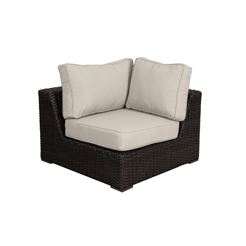 Santa Monica Corner Sectional Piece in Espresso Brown Frame with Beige Cushion