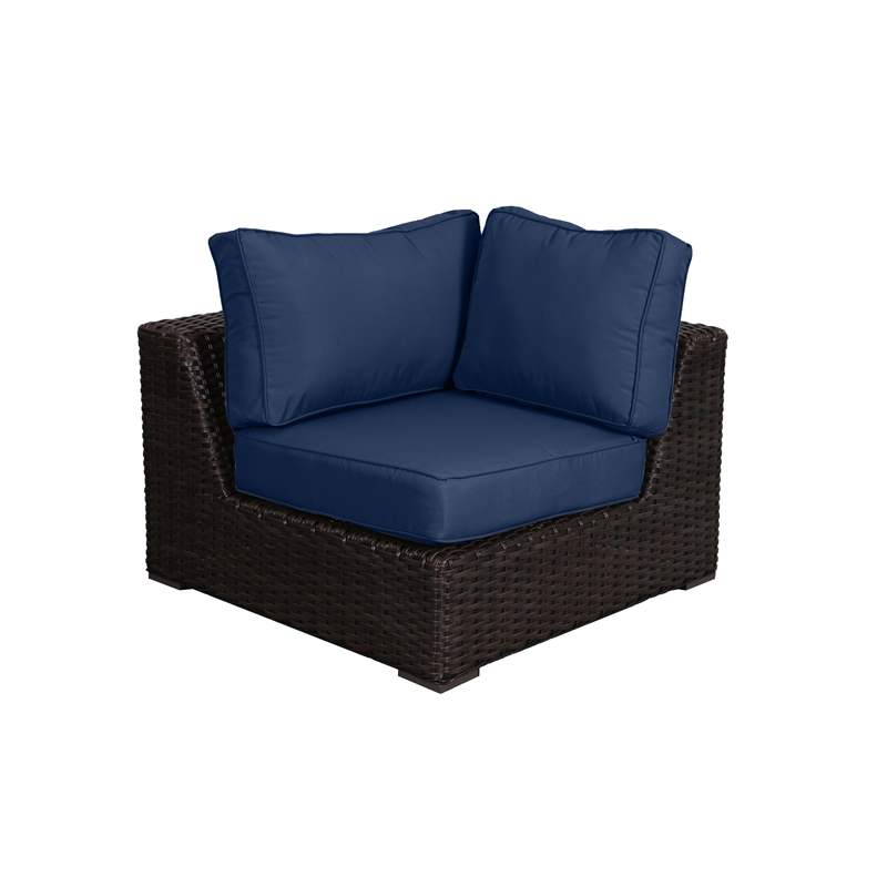 Santa Monica Corner Sectional Piece in Espresso Brown Frame with Navy Cushion