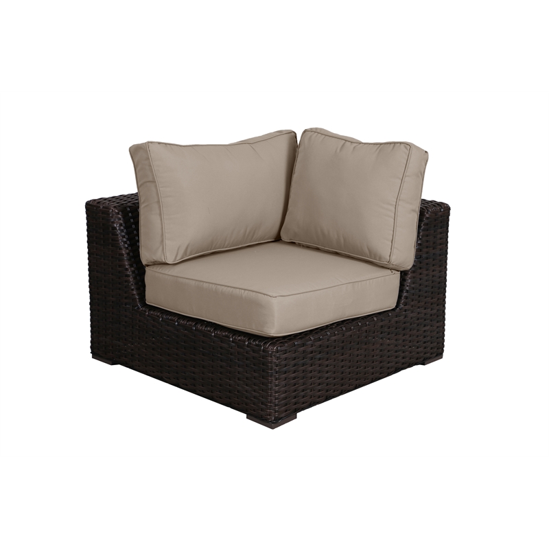 Santa Monica Corner Sectional Piece in Espresso Brown Frame with Wheat Cushion