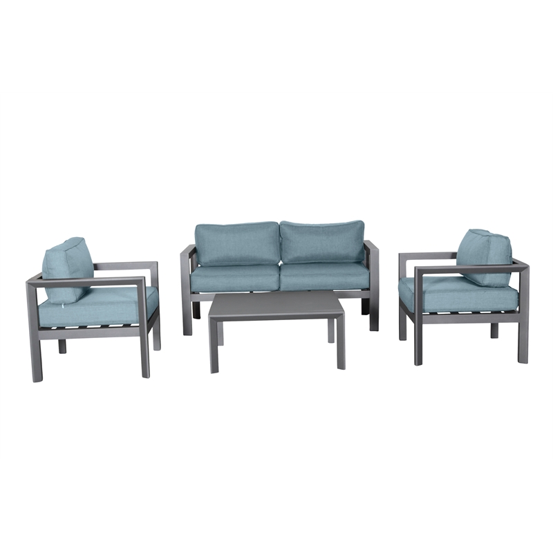 Cabo Aluminum Loveseat Set with Gray Frame in Spa Cushion