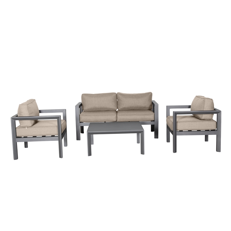 Cabo Aluminum Loveseat Set with Gray Frame in Wheat Cushion