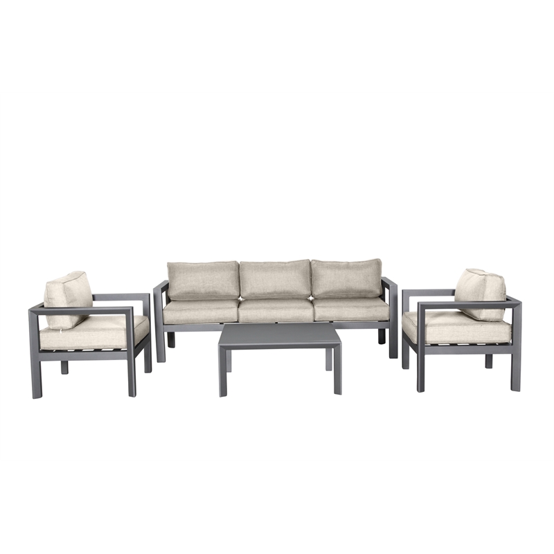 Cabo Aluminum Sofa Set with Gray Frame in Light Beige Cushion