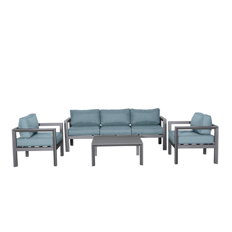 Cabo Aluminum Sofa Set with Gray Frame in Spa Cushion