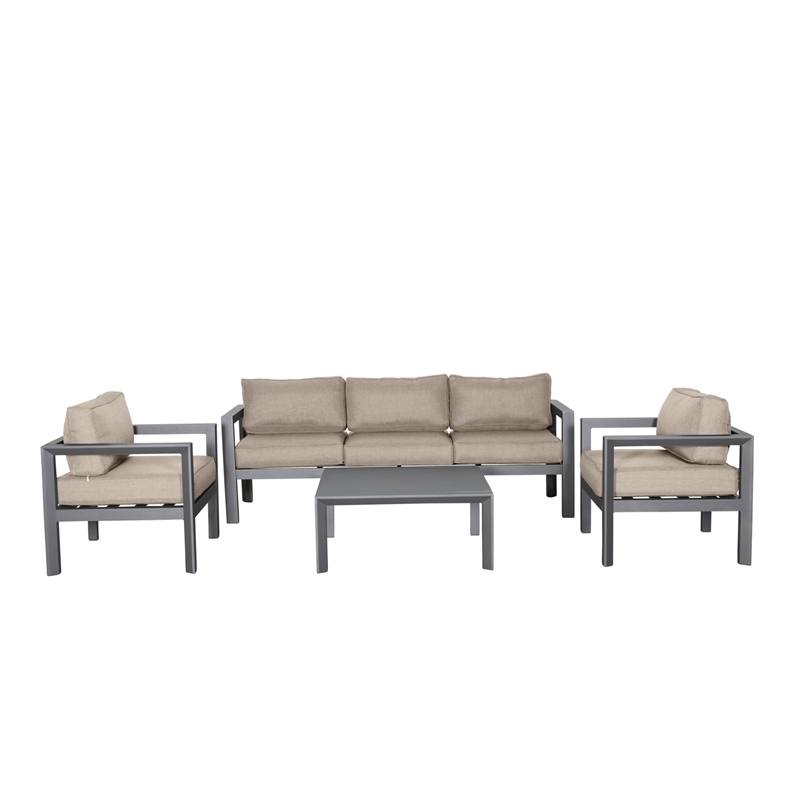 Cabo Aluminum Sofa Set with Gray Frame in Wheat Cushion
