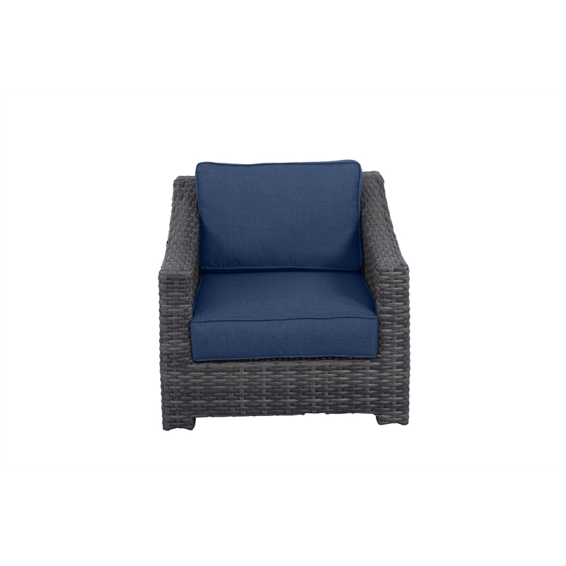 Bora Bora Two-Tone Wicker Rattan Club Chair in Navy Cushion