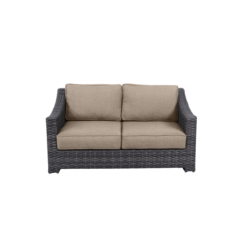 Bora Bora Two-Tone Wicker Rattan Loveseat in Wheat Cushion