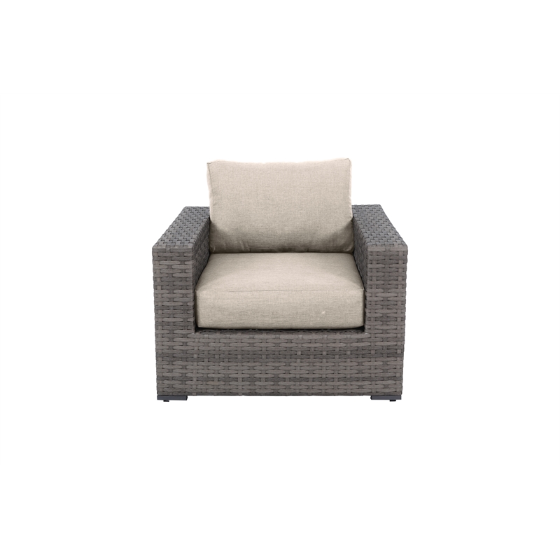 Bali Silver/Gray Two-Tone Wicker Club Chair in Light Beige Cushion