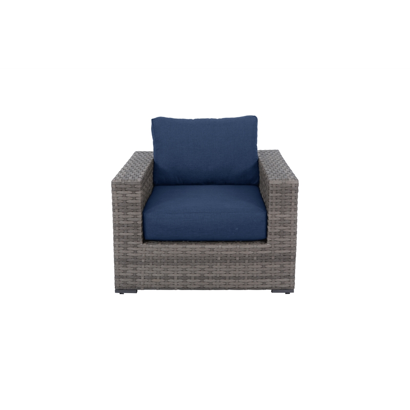 Bali Silver/Gray Two-Tone Wicker Club Chair in Navy Cushion