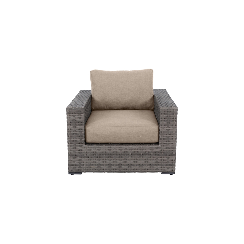 Bali Silver/Gray Two-Tone Wicker Club Chair in Wheat Cushion