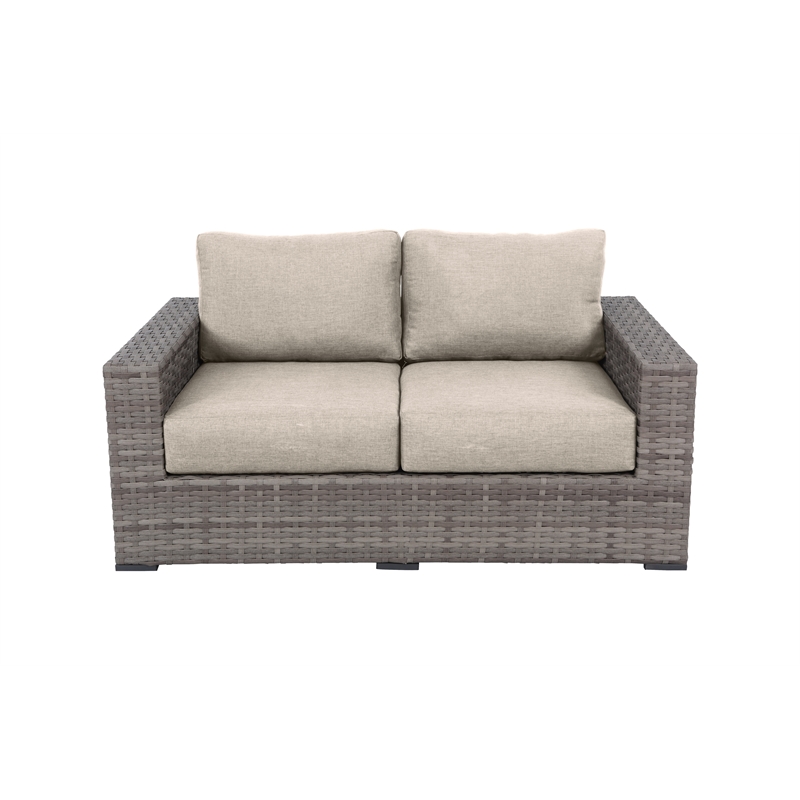 Bali Silver/Gray Two-Tone Wicker Loveseat in Light Beige Cushion