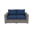 Bali Silver/Gray Two-Tone Wicker Loveseat in Navy Cushion
