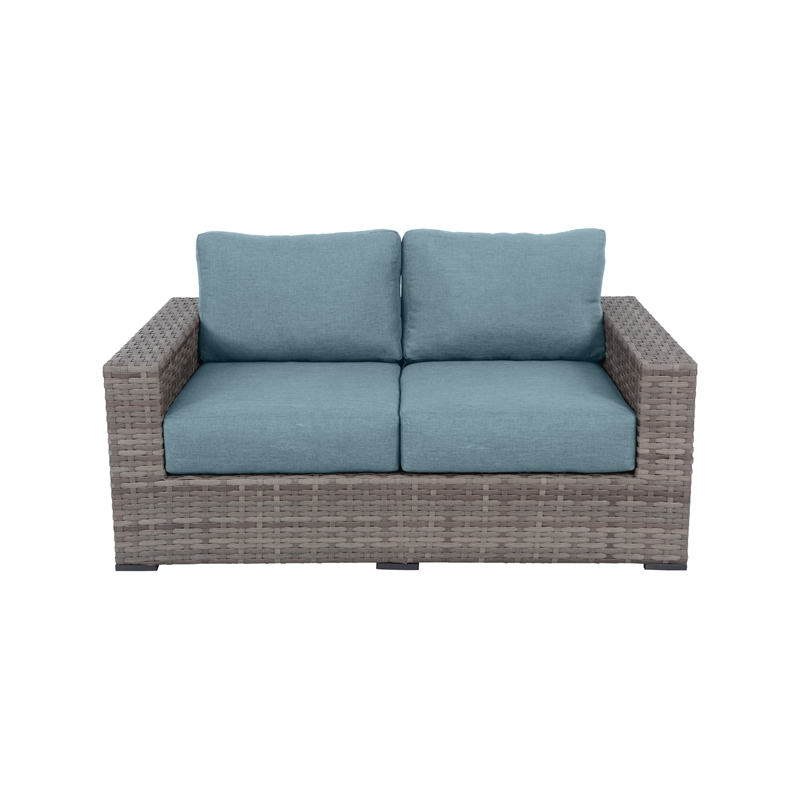 Bali Silver/Gray Two-Tone Wicker Loveseat in Spa Cushion