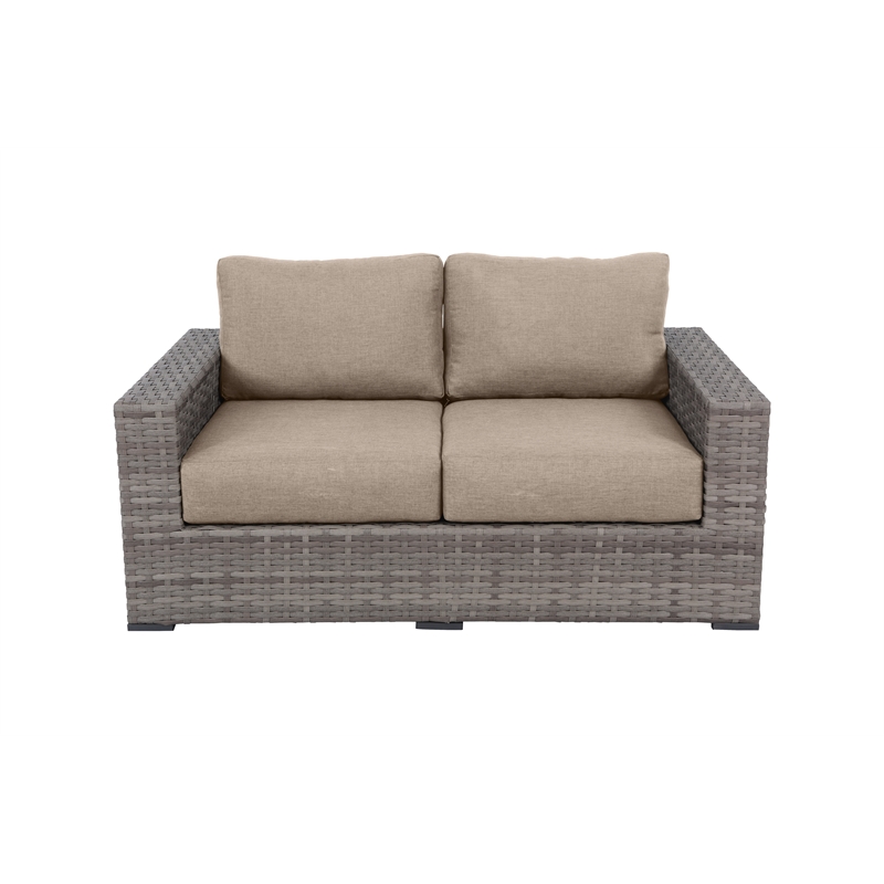 Bali Silver/Gray Two-Tone Wicker Loveseat in Wheat Cushion