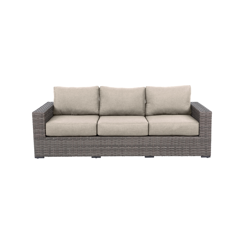 Bali Silver/Gray Two-Tone Wicker Sofa in Light Beige Cushion