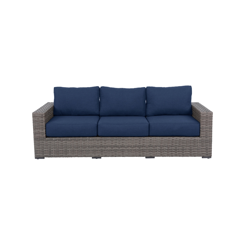 Bali Silver/Gray Two-Tone Wicker Sofa in Navy Cushion