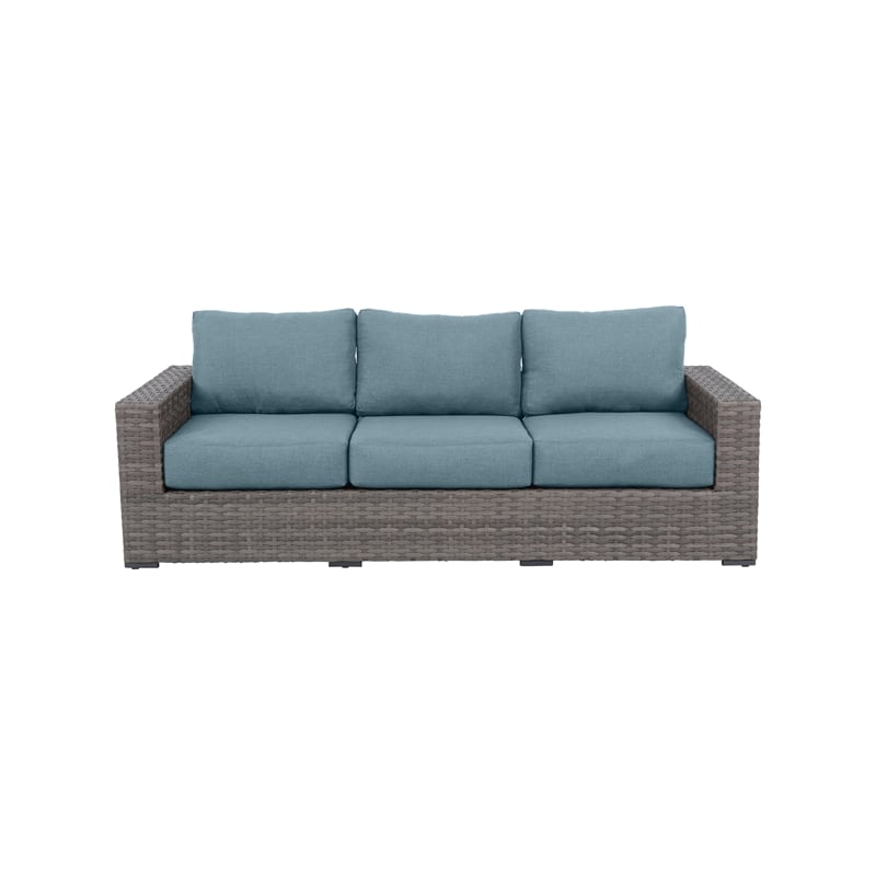 Bali Silver/Gray Two-Tone Wicker Sofa in Spa Cushion