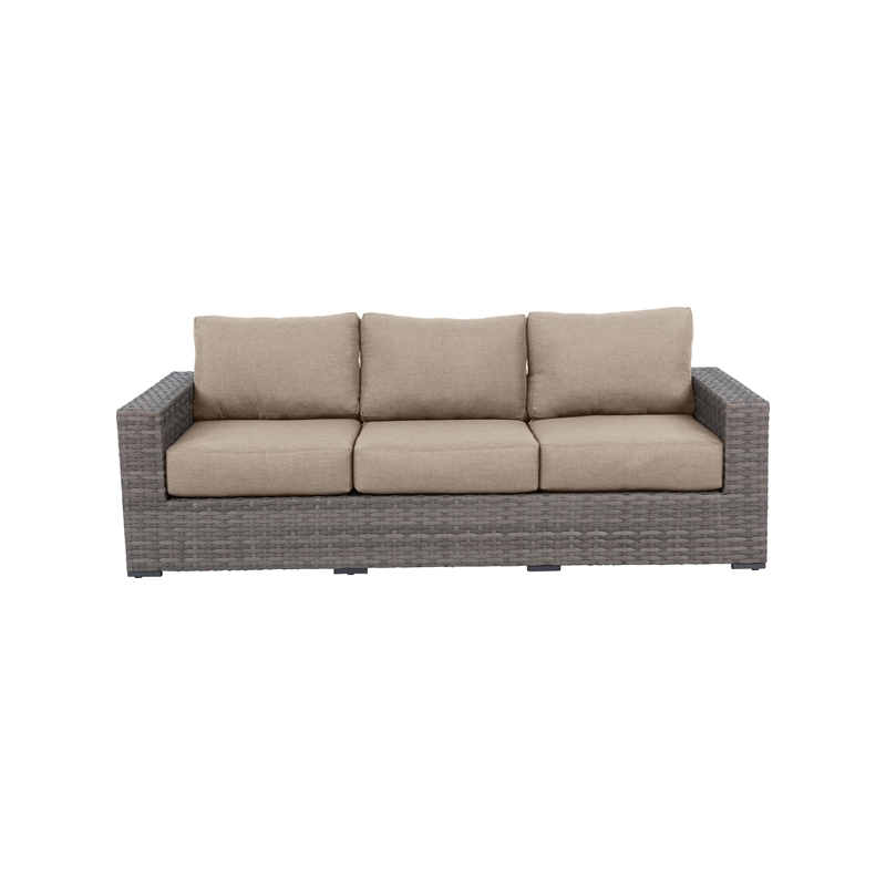 Bali Silver/Gray Two-Tone Wicker Sofa in Wheat Cushion