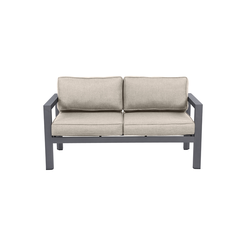 Cabo Aluminum Loveseat with Gray Frame in Light Beige Cushion
