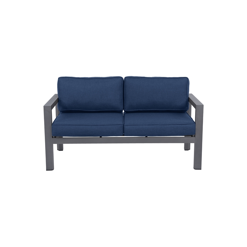 Cabo Aluminum Loveseat with Gray Frame in Navy Cushion