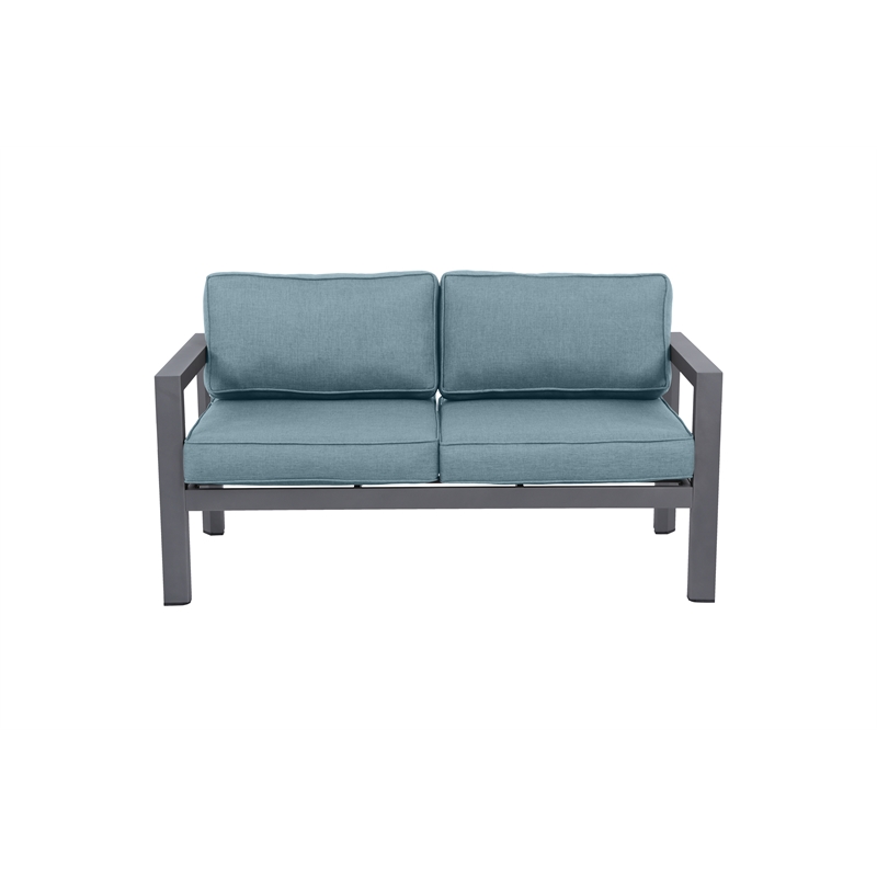 Cabo Aluminum Loveseat with Gray Frame in Spa Cushion