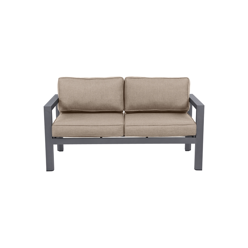 Cabo Aluminum Loveseat with Gray Frame in Wheat Cushion