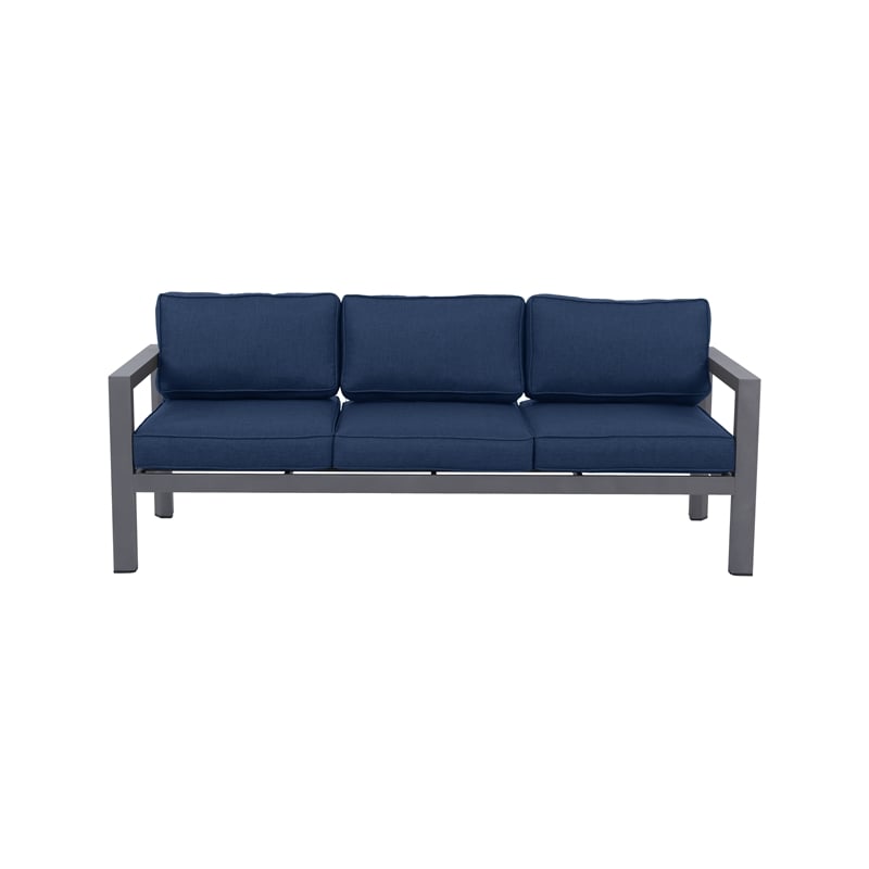 Cabo Aluminum Sofa with Gray Frame in Navy Cushion