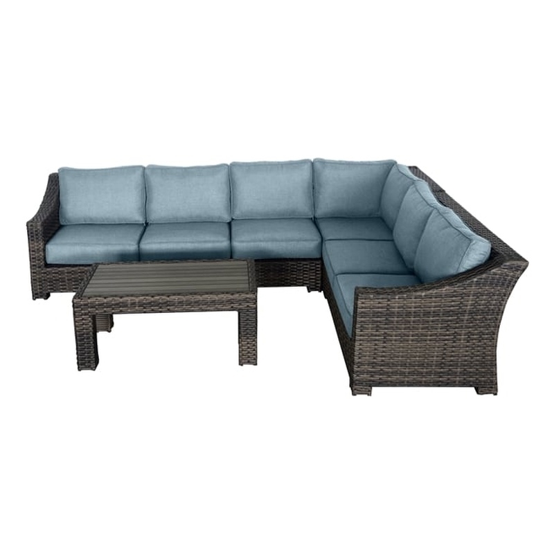 Bora Bora Two-Tone Wicker Sectional Set in Spa Cushion