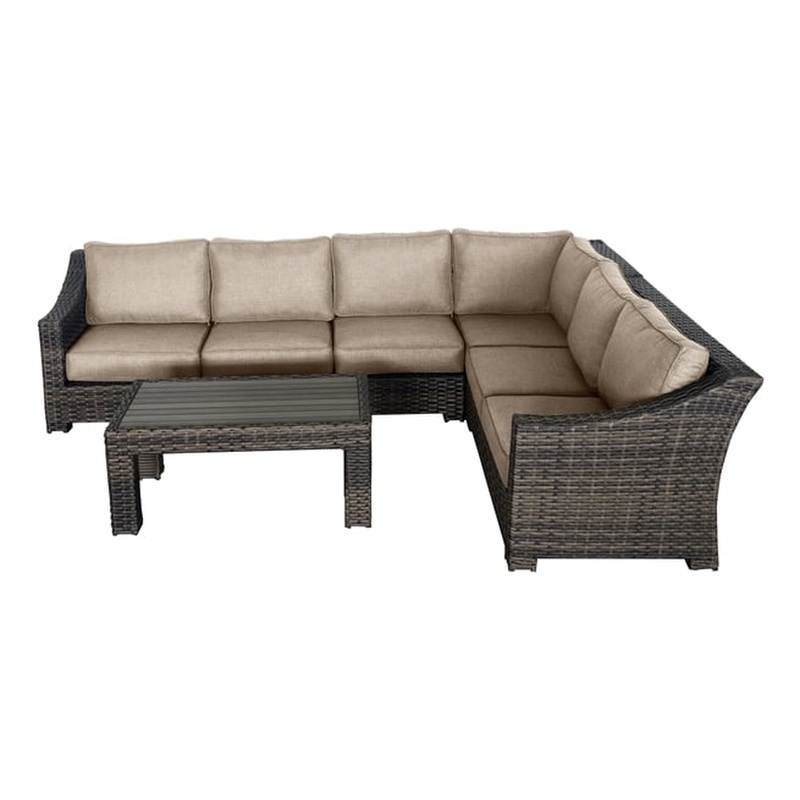 Bora Bora Two-Tone Wicker Sectional Set in Wheat Cushion