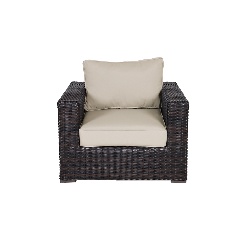 Santa Monica Wicker Rattan Club Chair in Espresso Brown Frame/Beige Cushion