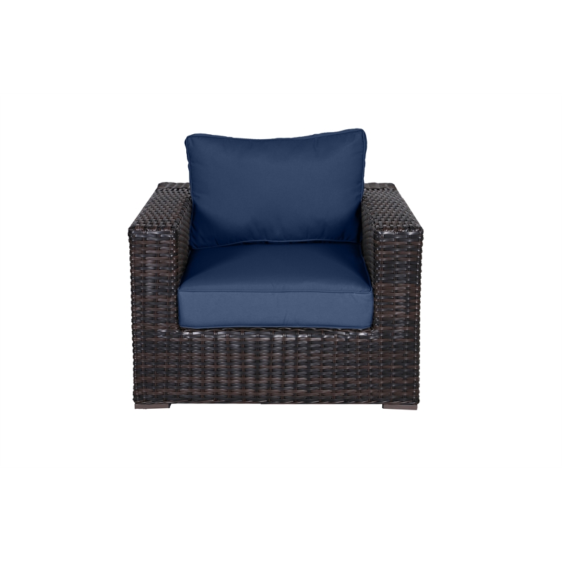 Santa Monica Wicker Rattan Club Chair in Espresso Brown Frame/Navy Cushion