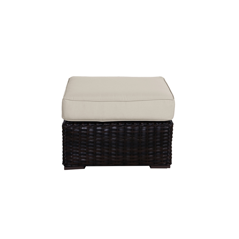 Santa Monica Wicker Rattan Ottoman in Espresso Brown Frame/Light Beige Cushion