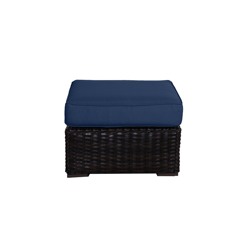 Santa Monica Wicker Rattan Ottoman in Espresso Brown Frame/Navy Cushion