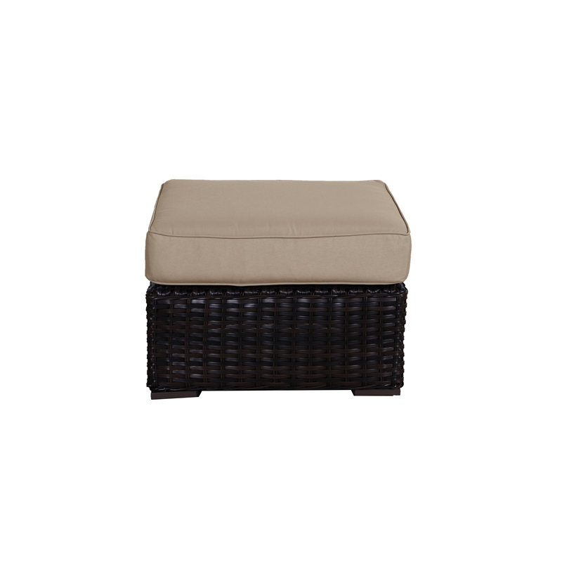 Santa Monica Wicker Rattan Ottoman in Espresso Brown Frame/Wheat Cushion
