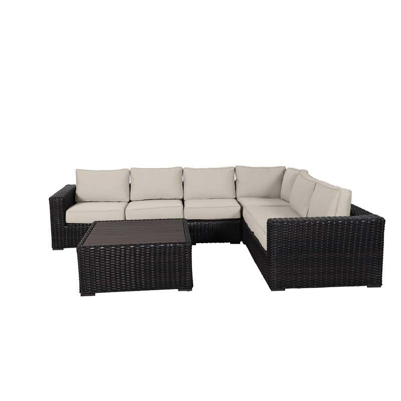 Santa Monica Sectional Set in Espresso Brown Frame with Light Beige Cushion