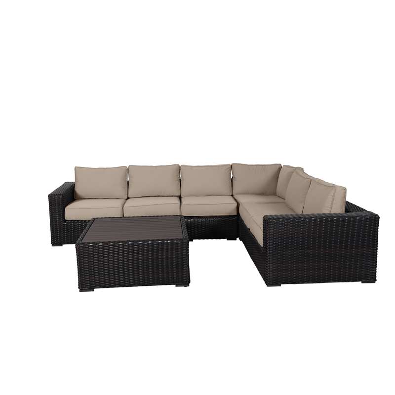 Santa Monica Sectional Set in Espresso Brown Frame with Wheat Cushion
