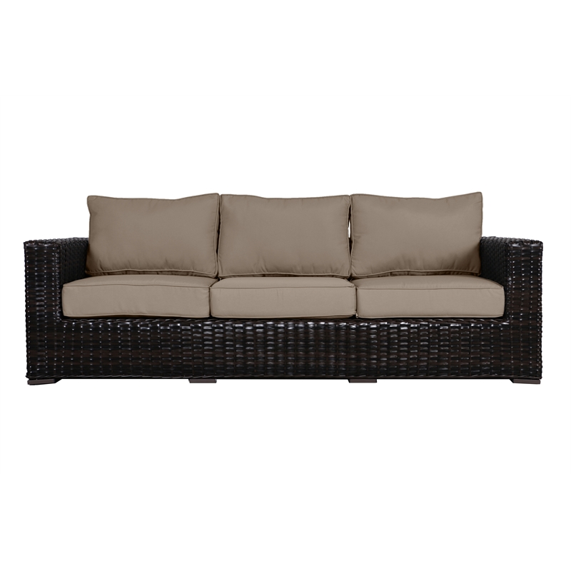 Santa Monica Wicker Rattan Sofa in Espresso Brown Frame/Wheat Cushion