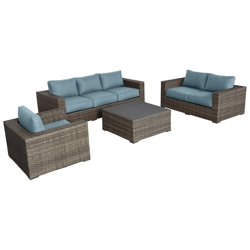 Bali Silver/Gray Two-Tone Wicker Deep Seating Set in Spa Cushion