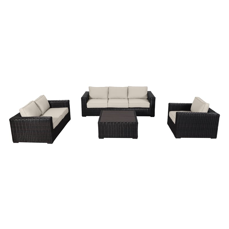 Santa Monica Deep Seating Set in Espresso Brown Frame/Light Beige Cushion